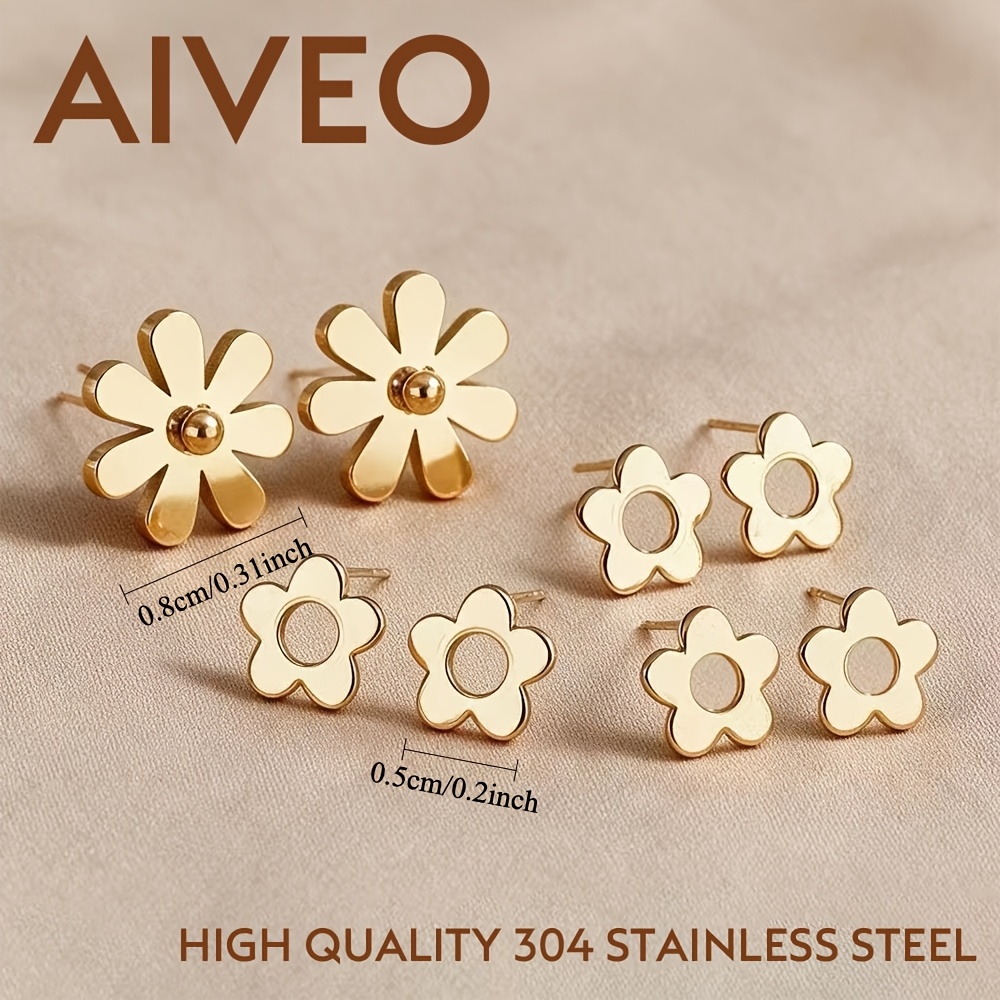 4-Pair Golden Stackable Stud Earrings Set